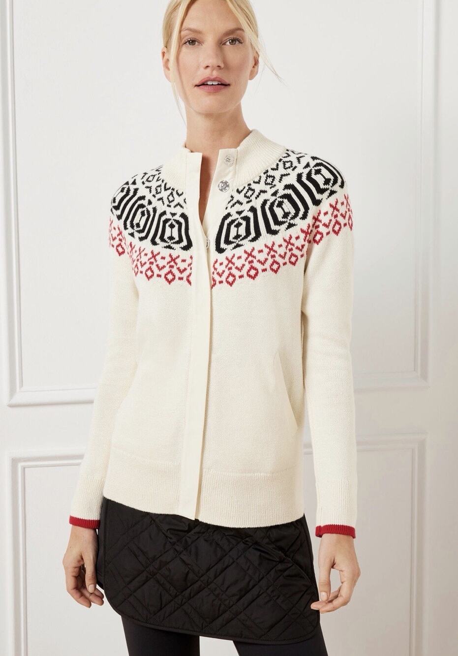 Talbots ivory fair isle nordic snap mock sweater cardigan petite large cabincore